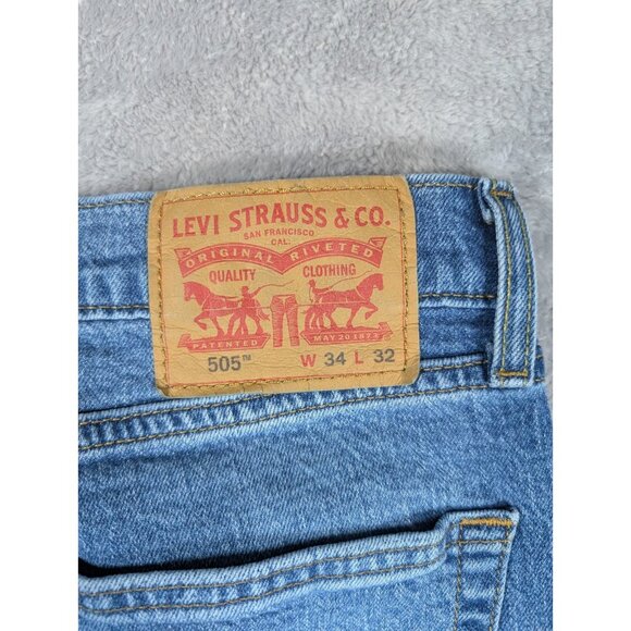 Levis 505 Jeans Mens 34x32 Blue Classic Straight Leg Streetwear Work Chore - Picture 9 of 9